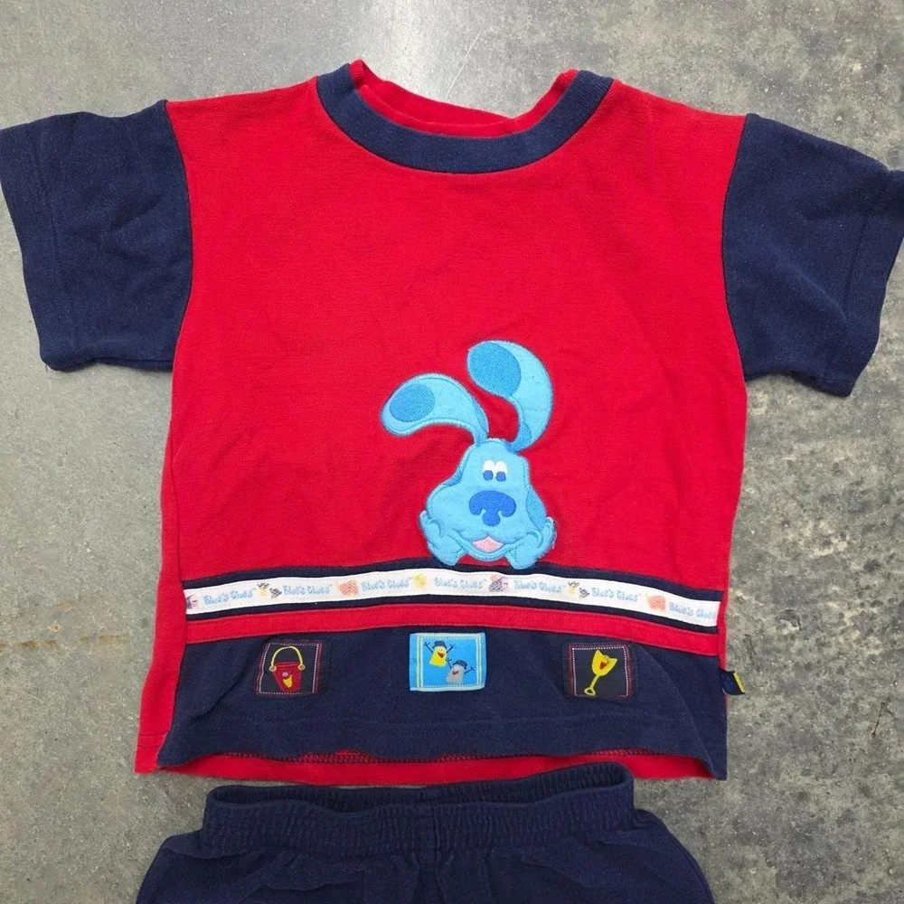 Vintage 90s Blue's‎ Clues Kids 5T 2 Piece Outfit Shorts Sleeve Pawprint